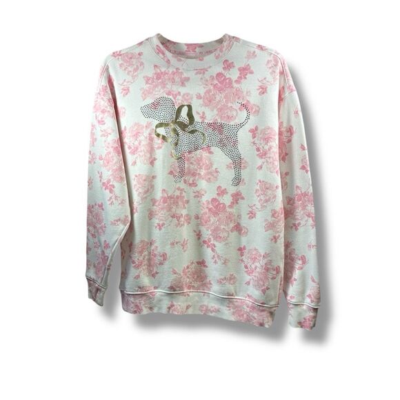 PINK Tops - Love Shack Fancy for PINK Victorias Secret Floral Rhinestone Sweatshirt in White